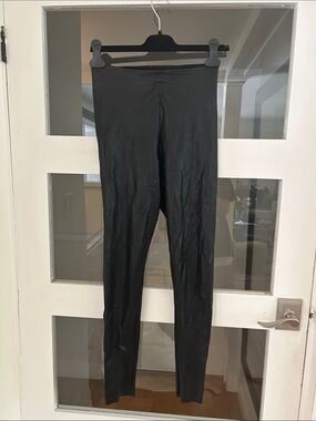 Commando Black Faux Leather-Look Leggings with Pink Logo